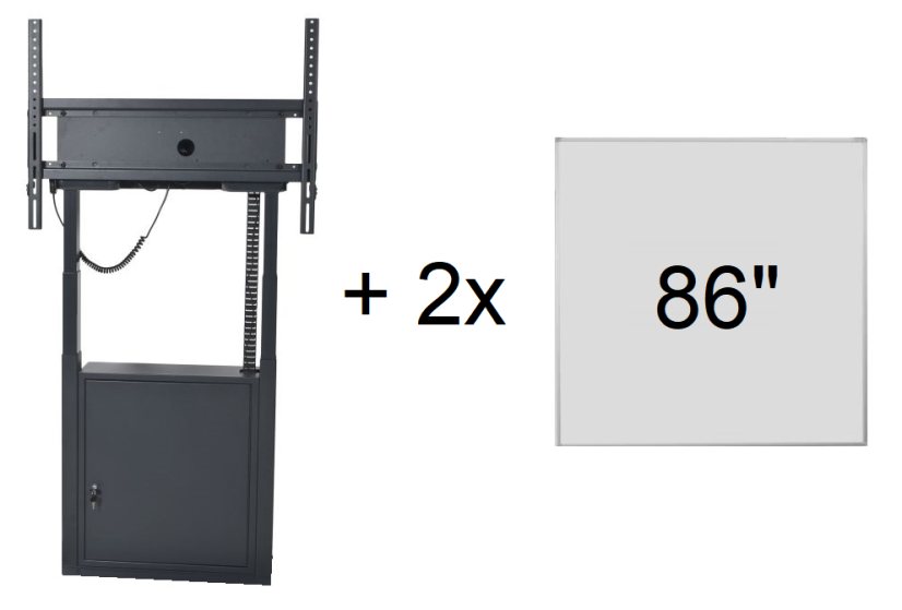 Nástěnný stojan s motorizovaným zdvihem Avtek DS1000 - Uzamykatelná odkládací skříňka: Ano, Křídlové rozšíření: Křídla 86"