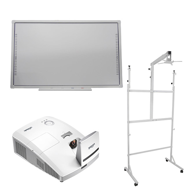 Mobilní komplety bez zdvihu (interaktivní tabule, projektor, mobilní stojan, kabeláž) - Interaktivní tabule: PRO-Board 89, Projektor: Vivitek DW770UST, Mechanismus/Konzola: Pevná konzola na kolečkách