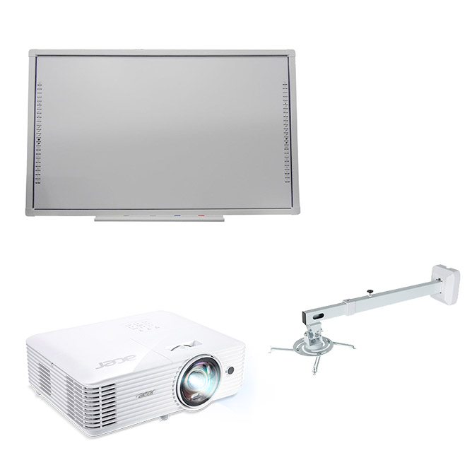 Fixné umiestnenie na stenu (interaktívna tabuľa, projektor, držiak, kabeláž) - Interaktívna tabuľa: PRO-Board 89, Projektor: Acer S1286H, Držiak na projektor: Avtek WallMount Next 1200