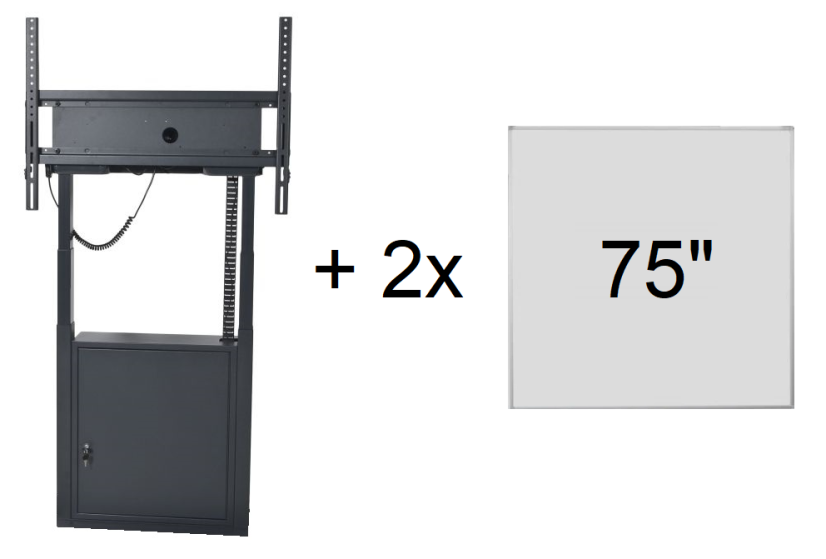 Nástenný stojan s motorizovaným zdvihom Avtek DS1000 - Uzamykateľná odkladacia skrinka: Áno, Krídlové rozšírenie: Krídla 75"